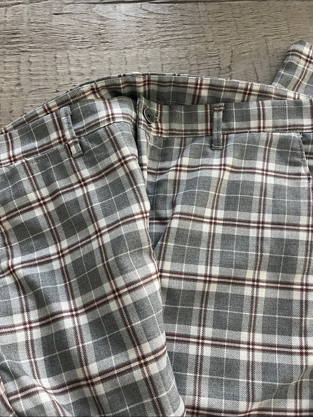 Zara Men's Gray Plaid Chinos with Brown Accent Size 32 - Picture 3 of 5